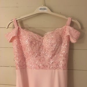 Mermaid blush off the shoulder bridesmaid dress